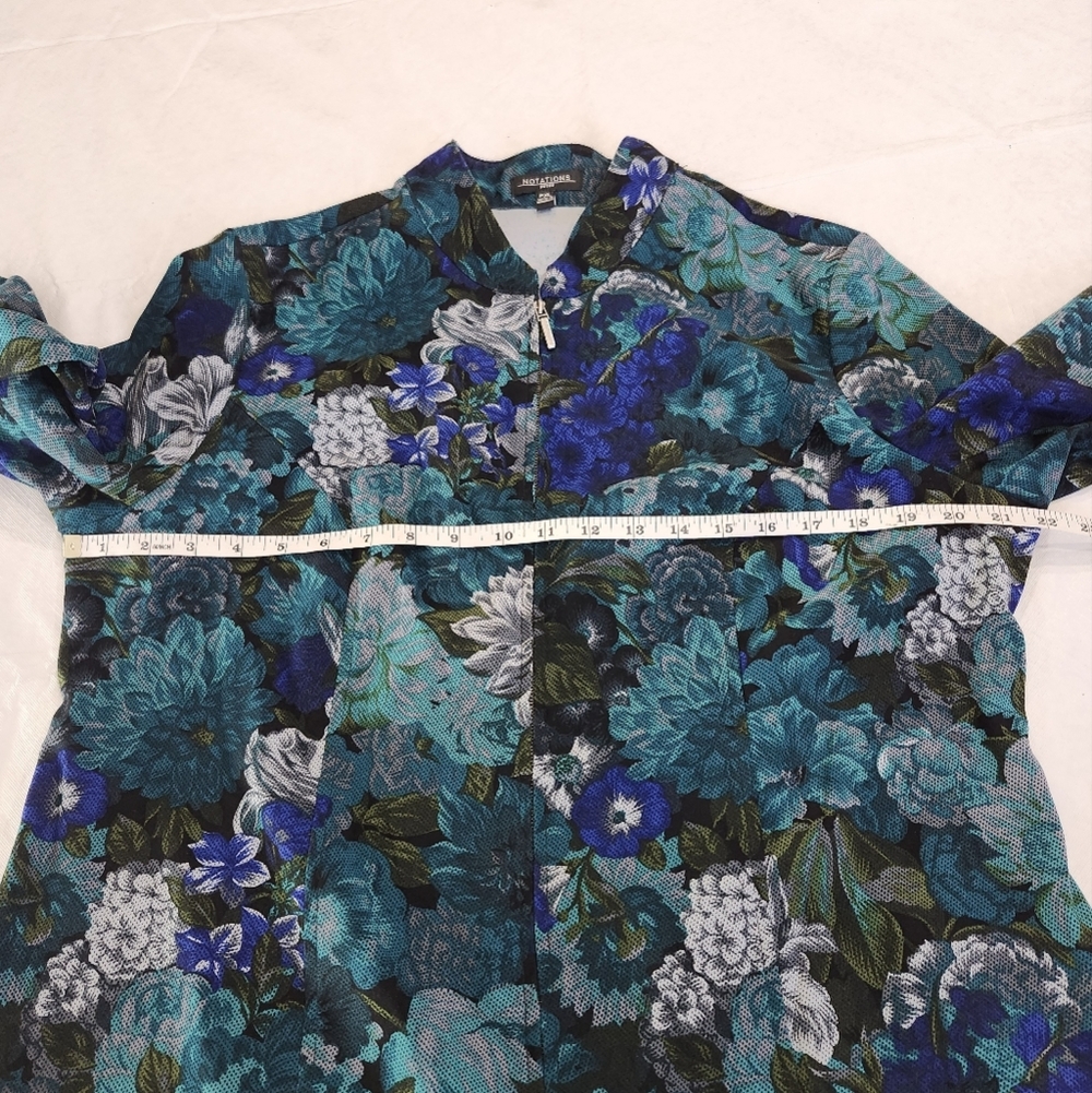 Notations Size PXL Blue and Green Casual Jacket with Artistic Floral Design - Picture 4 of 8